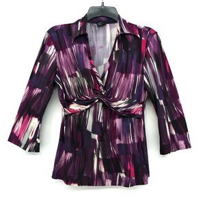 23rd St. Shirt Womens Size S Purple Collared 3/4 Sleeve Pullover Blouse Top